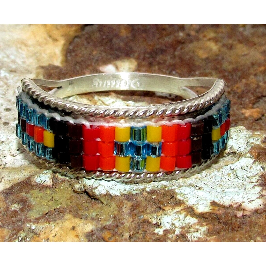 VTG Navajo Beaded Sterling Silver Ring Size 8 - Jewelry &