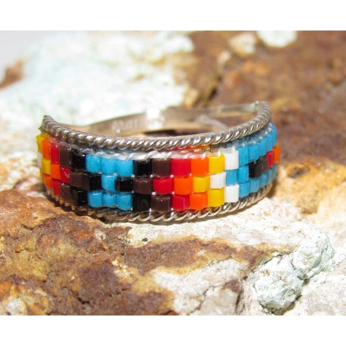 VTG Navajo Beaded Sterling Silver Ring Size 8 - Jewelry &