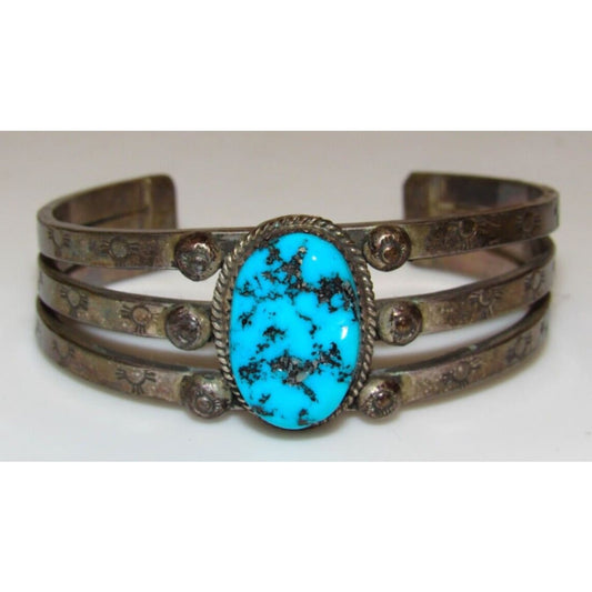 VTG Navajo Ingot Cuff Bracelet Kingman Turquoise Sterling