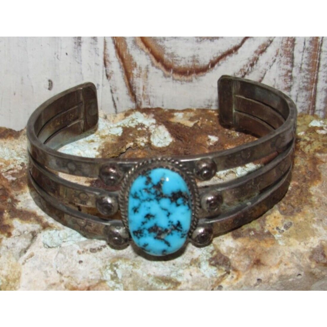 VTG Navajo Ingot Cuff Bracelet Kingman Turquoise Sterling