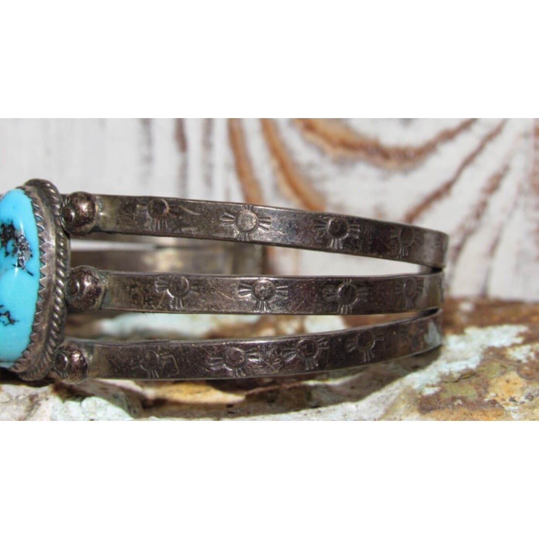 VTG Navajo Ingot Cuff Bracelet Kingman Turquoise Sterling