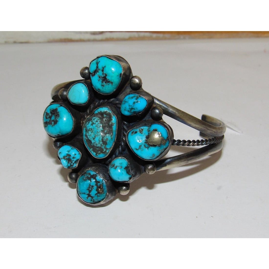VTG Navajo Kingman Turquoise Cluster Cuff Bracelet Sterling