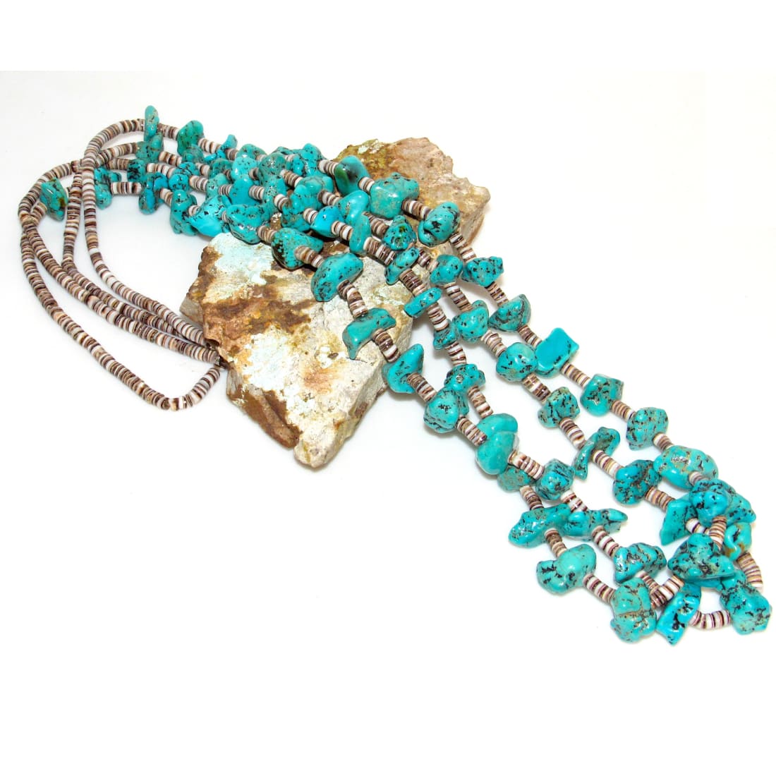 VTG Navajo Kingman Turquoise Shell Heishi Bead Necklace