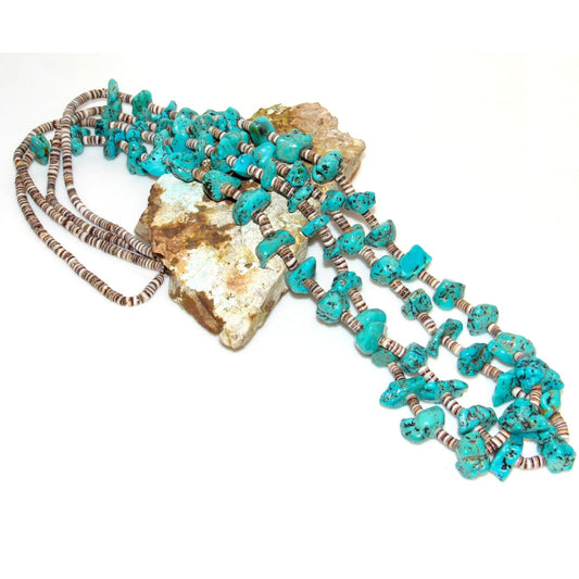 VTG Navajo Kingman Turquoise Shell Heishi Bead Necklace