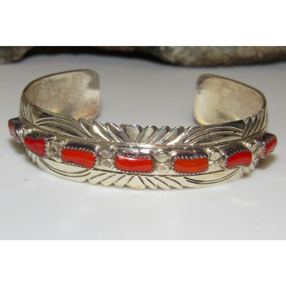 VTG Navajo Mediterranean Coral Cuff Cluster Bracelet