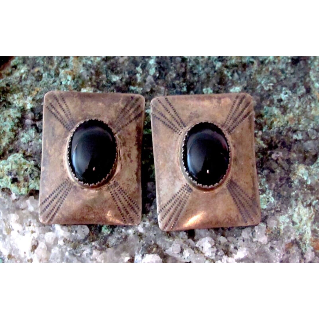 VTG Navajo Onyx Clip On Earrings Sterling Silver Old Pawn