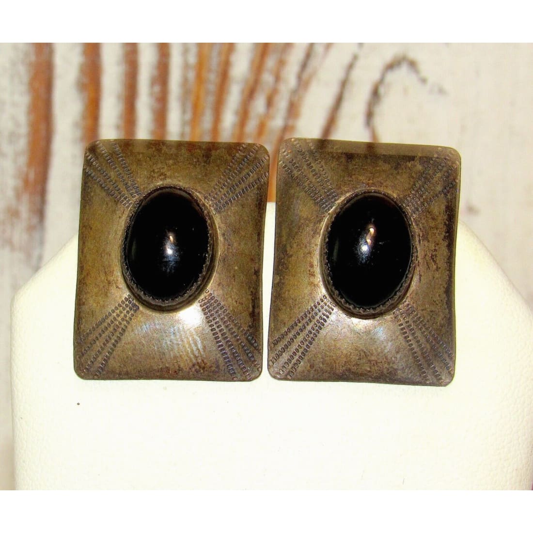 VTG Navajo Onyx Clip On Earrings Sterling Silver Old Pawn