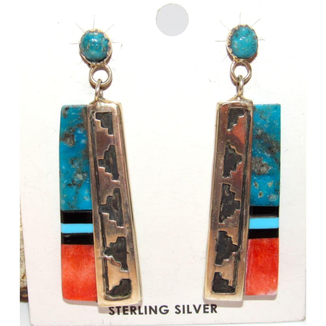 VTG Navajo Orange Spiny & Turquoise Dangle Earrings