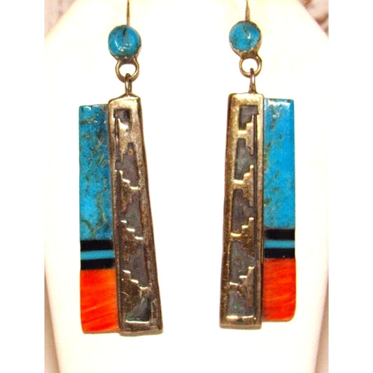 VTG Navajo Orange Spiny & Turquoise Dangle Earrings