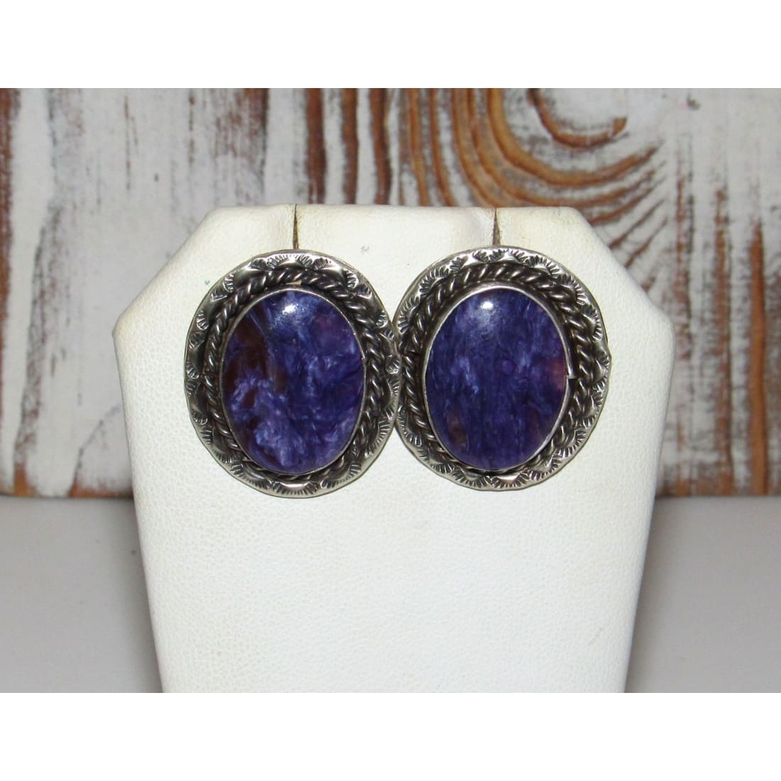 VTG Navajo Purple Charoite Earrings Sterling Silver Post