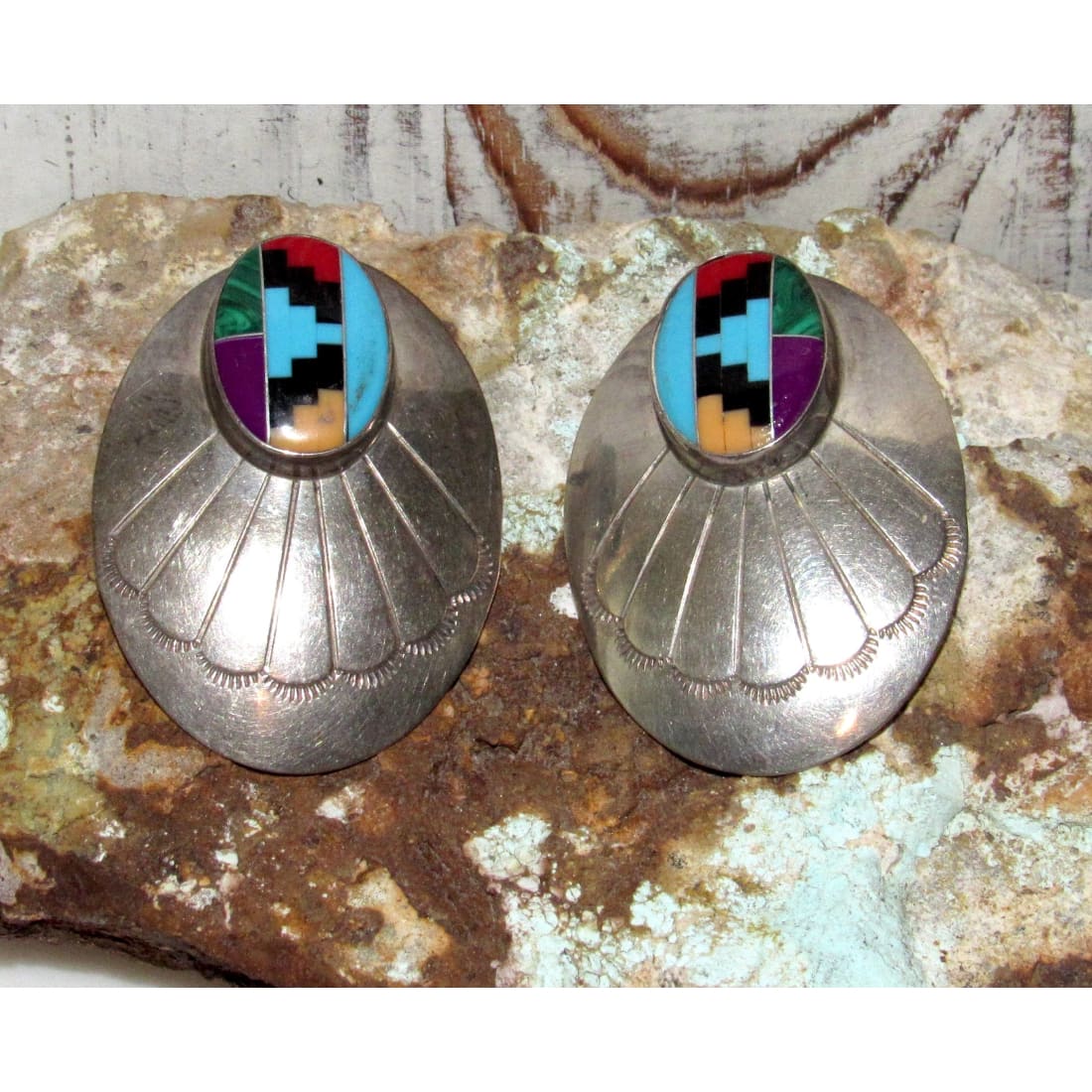 VTG Navajo Southwestern Statement Earrings Multi Stone