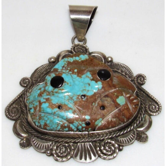 VTG Navajo Sterling Silver Number 8 Turquoise Carved Frog