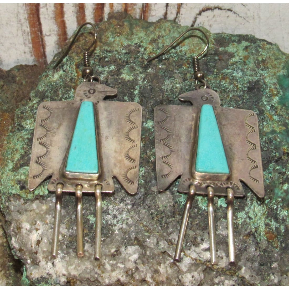 VTG Navajo Thunderbird Dangle Earrings Royston Turquoise