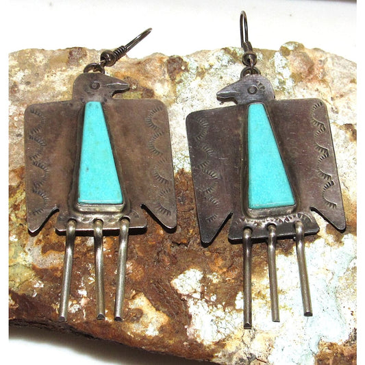 VTG Navajo Thunderbird Dangle Earrings Royston Turquoise