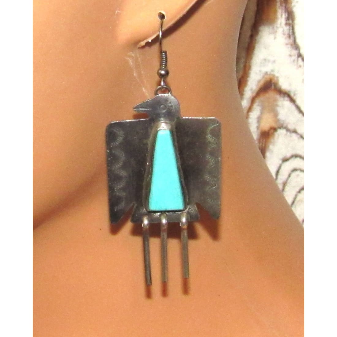 VTG Navajo Thunderbird Dangle Earrings Royston Turquoise