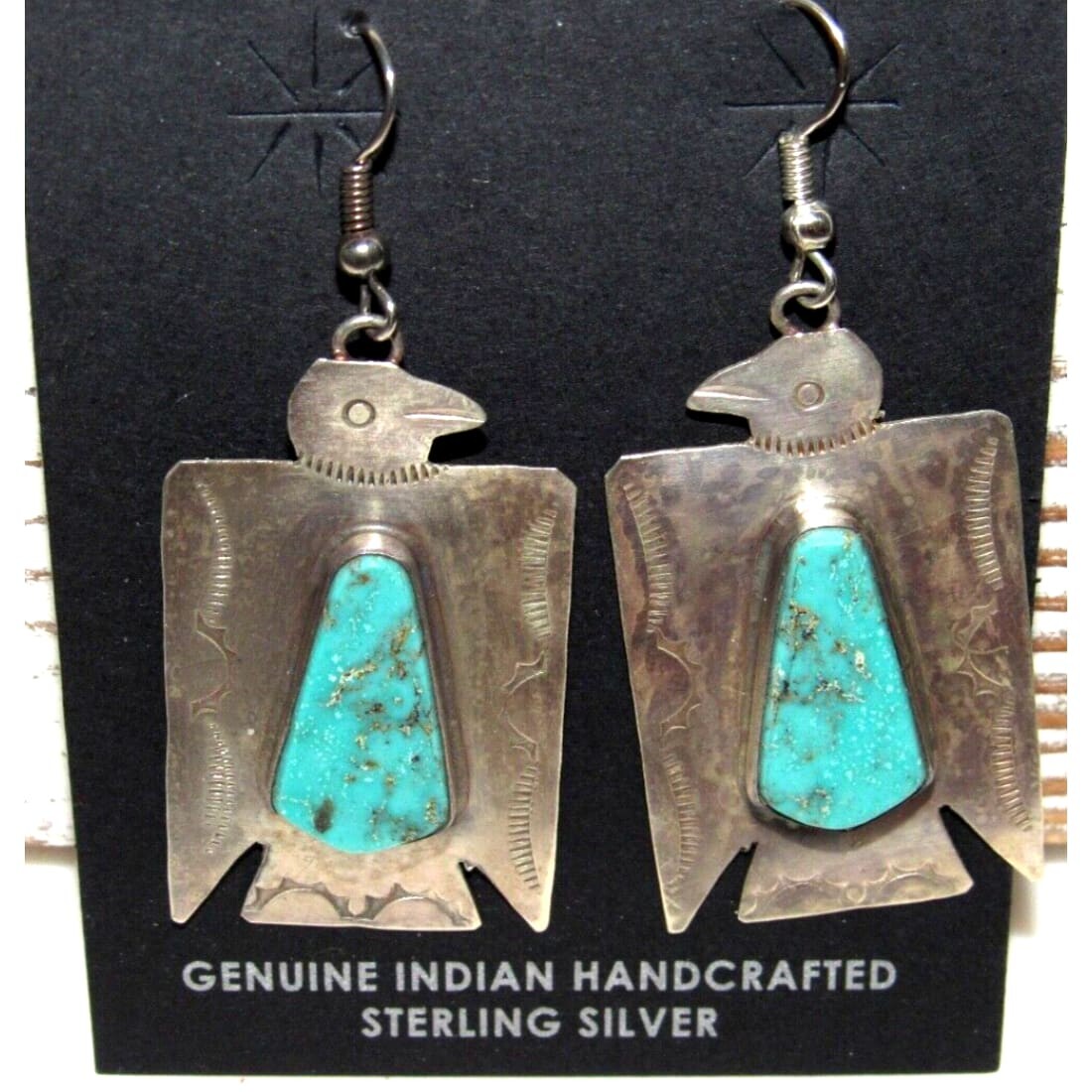 VTG Navajo Thunderbird Earrings Hand Stamped Sterling