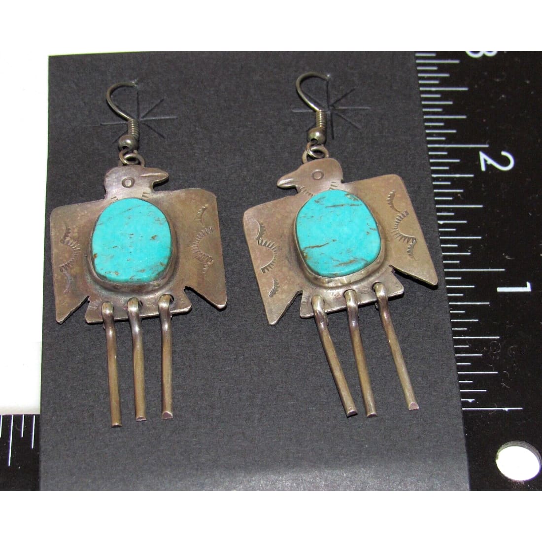 VTG Navajo Thunderbird Earrings Hand Stamped Sterling Silver