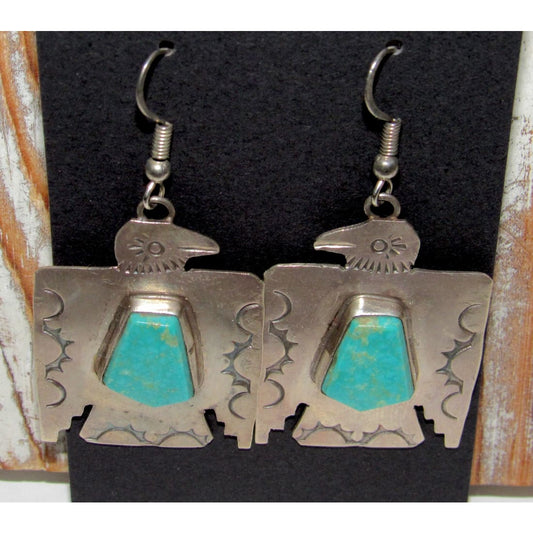 VTG Navajo Thunderbird Earrings Hand Stamped Sterling