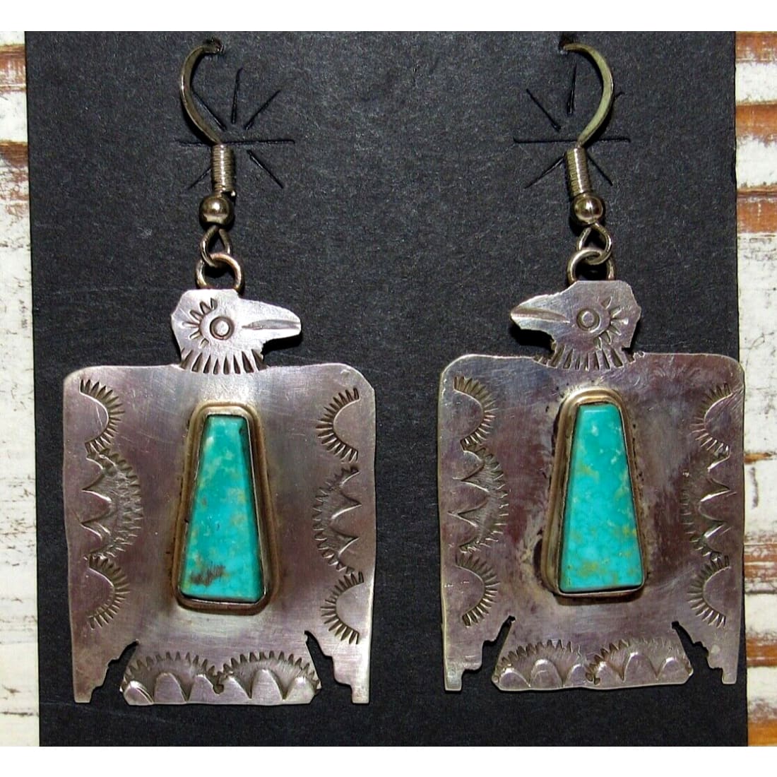 VTG Navajo Thunderbird Earrings Hand Stamped Sterling Silver
