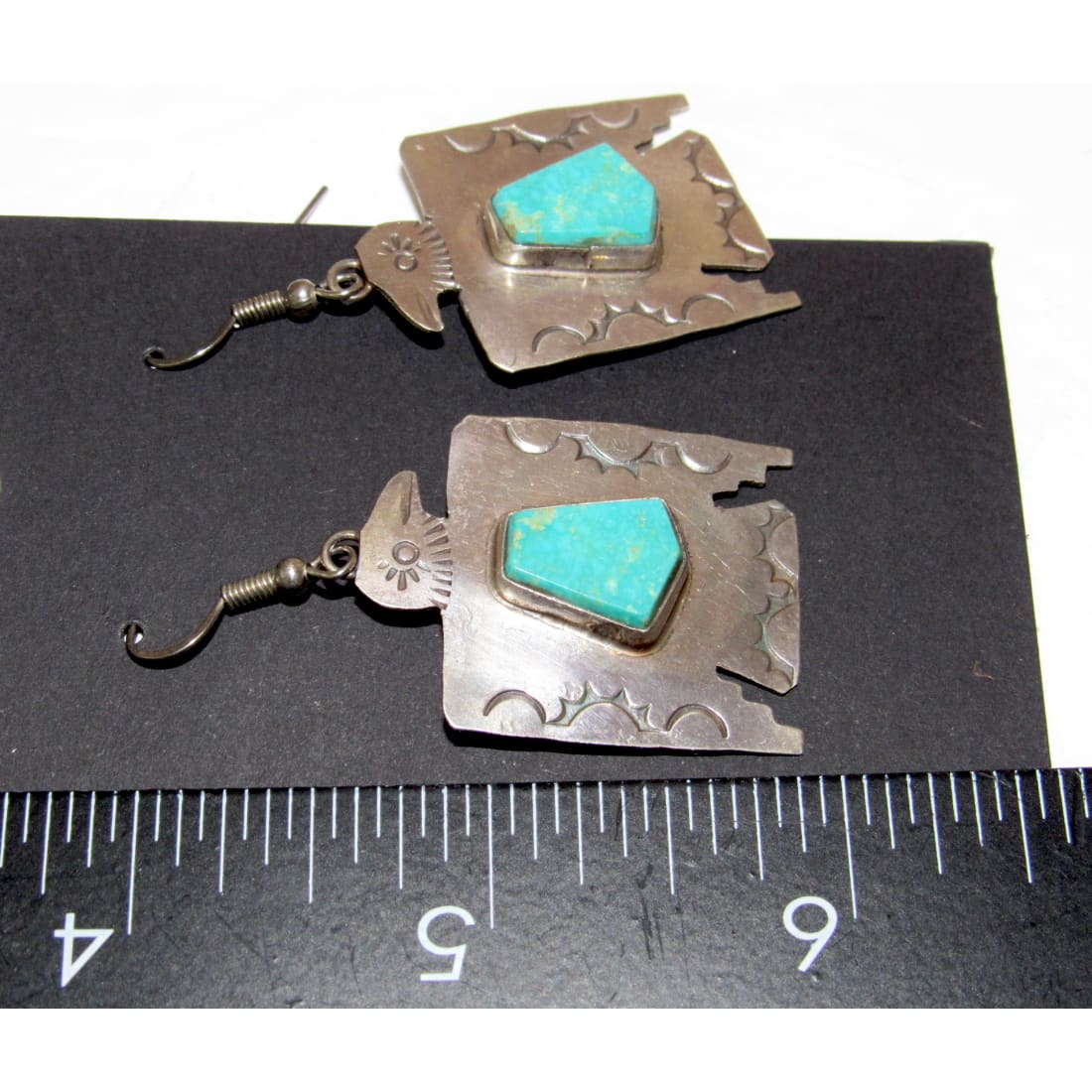 VTG Navajo Thunderbird Earrings Hand Stamped Sterling