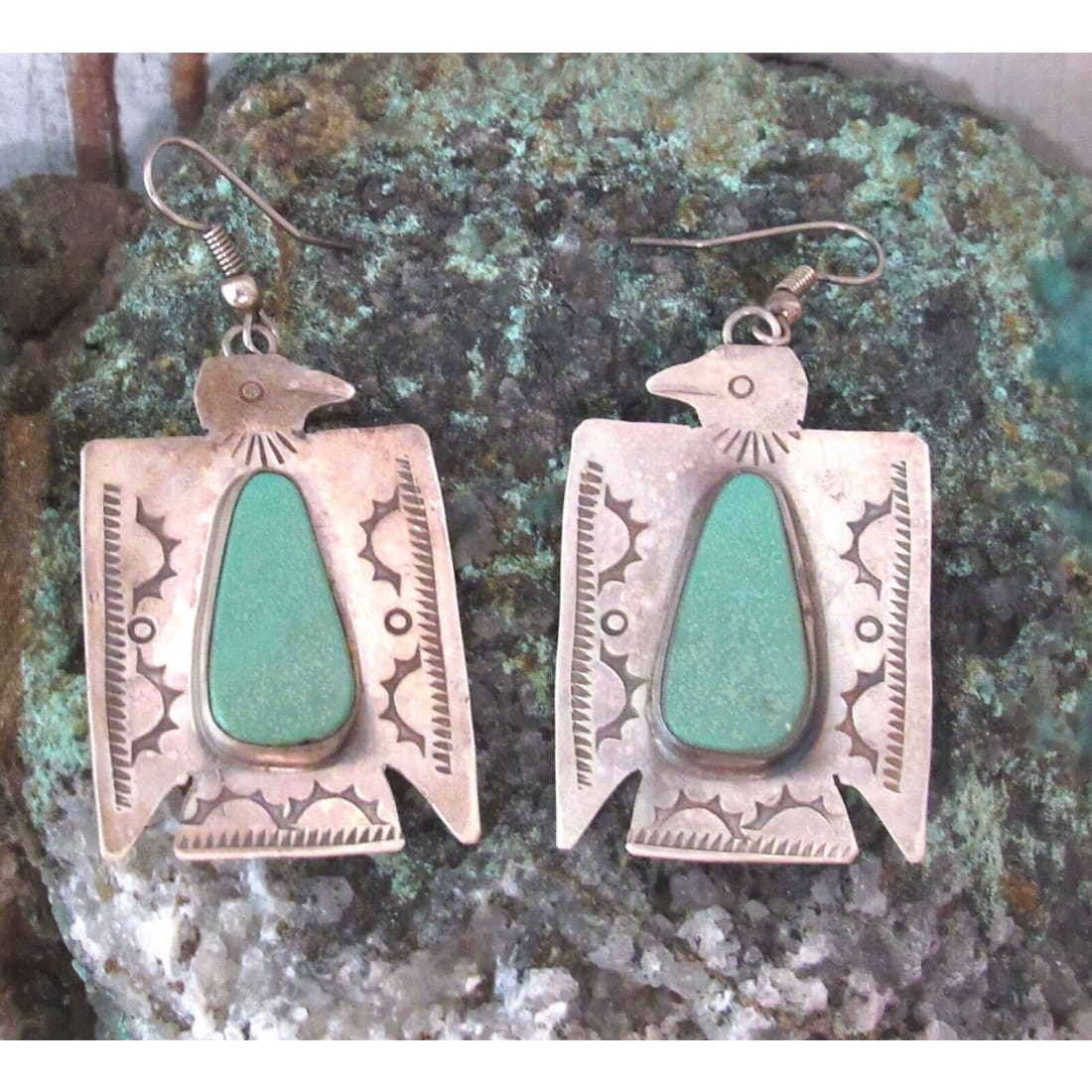 VTG Navajo Thunderbird Earrings Hand Stamped Sterling