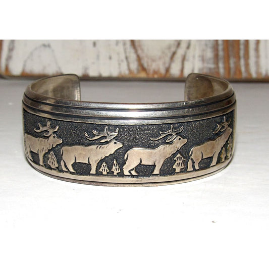 VTG Navajo Tommy Singer Elk Cuff Bracelet Sterling Silver