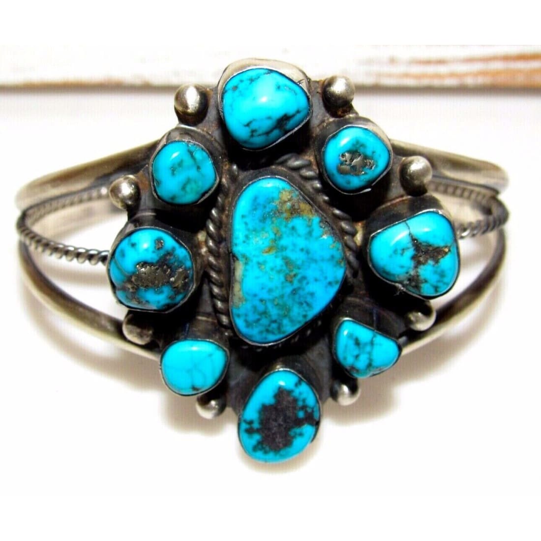 VTG Navajo Turquoise Cluster Cuff Bracelet Sleeping Beauty