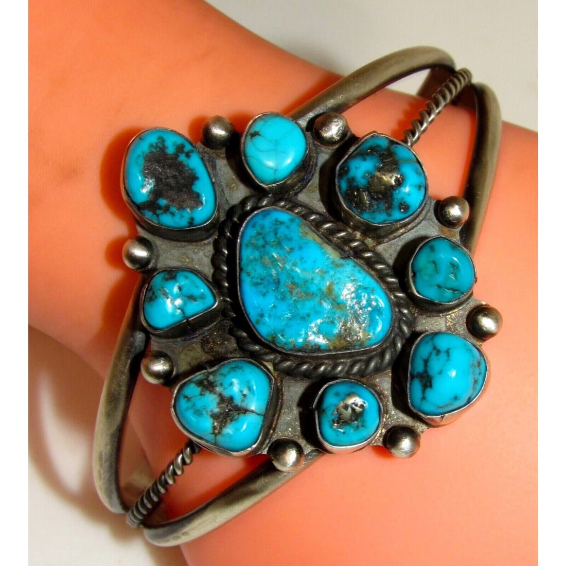 VTG Navajo Turquoise Cluster Cuff Bracelet Sleeping Beauty