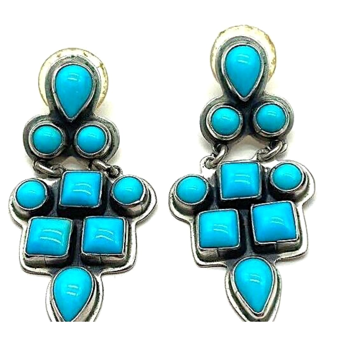 VTG Navajo Turquoise Cluster Sterling Silver Dangle Earrings