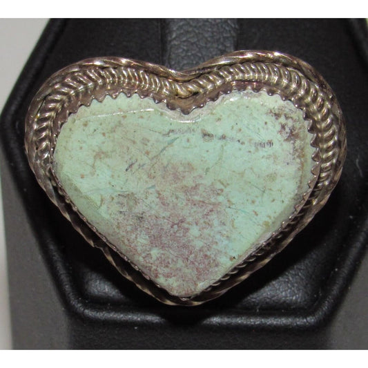 VTG Navajo Turquoise Heart Ring Sz 6.5 Sterling Silver