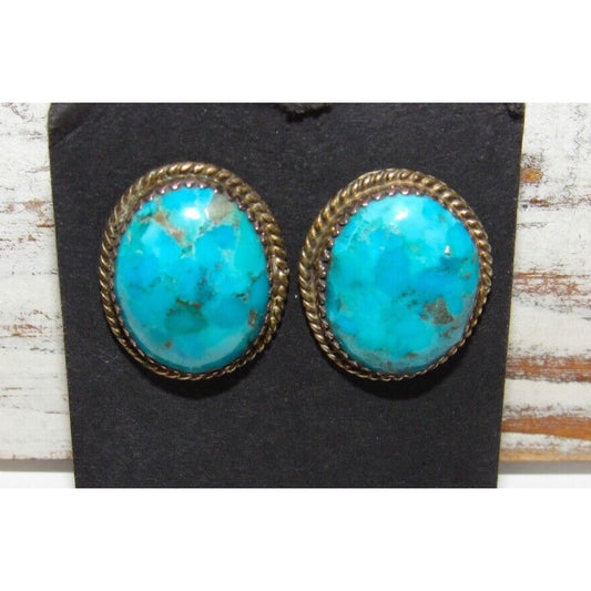 VTG Navajo Turquoise Post Earrings Sterling Silver - Jewelry