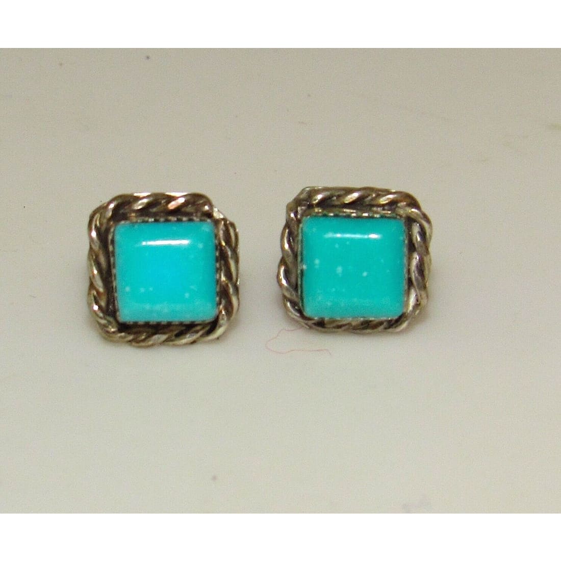 VTG Navajo Turquoise Sterling Silver Square Turquoise Post
