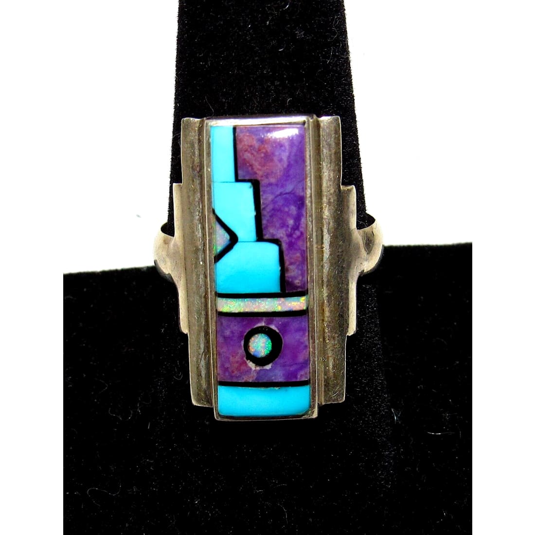 VTG Navajo Turquoise Sugilite Inlay Ring Sz 9 Sterling
