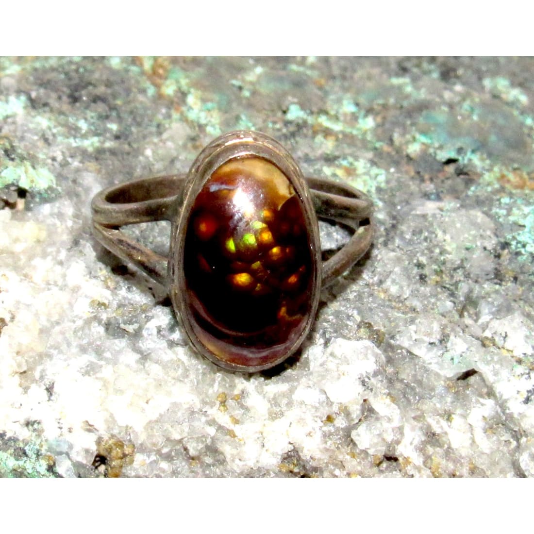 VTG Southwest Sterling Silver Boulder Opal Ring Size 7