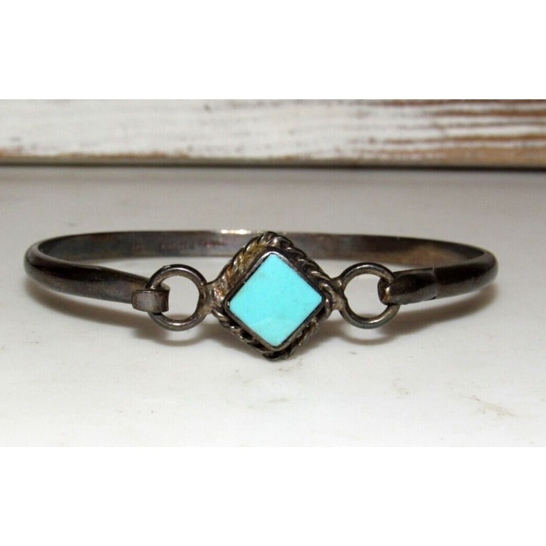 VTG Taxco Mexico Turquoise Bangle Bracelet Sterling Silver