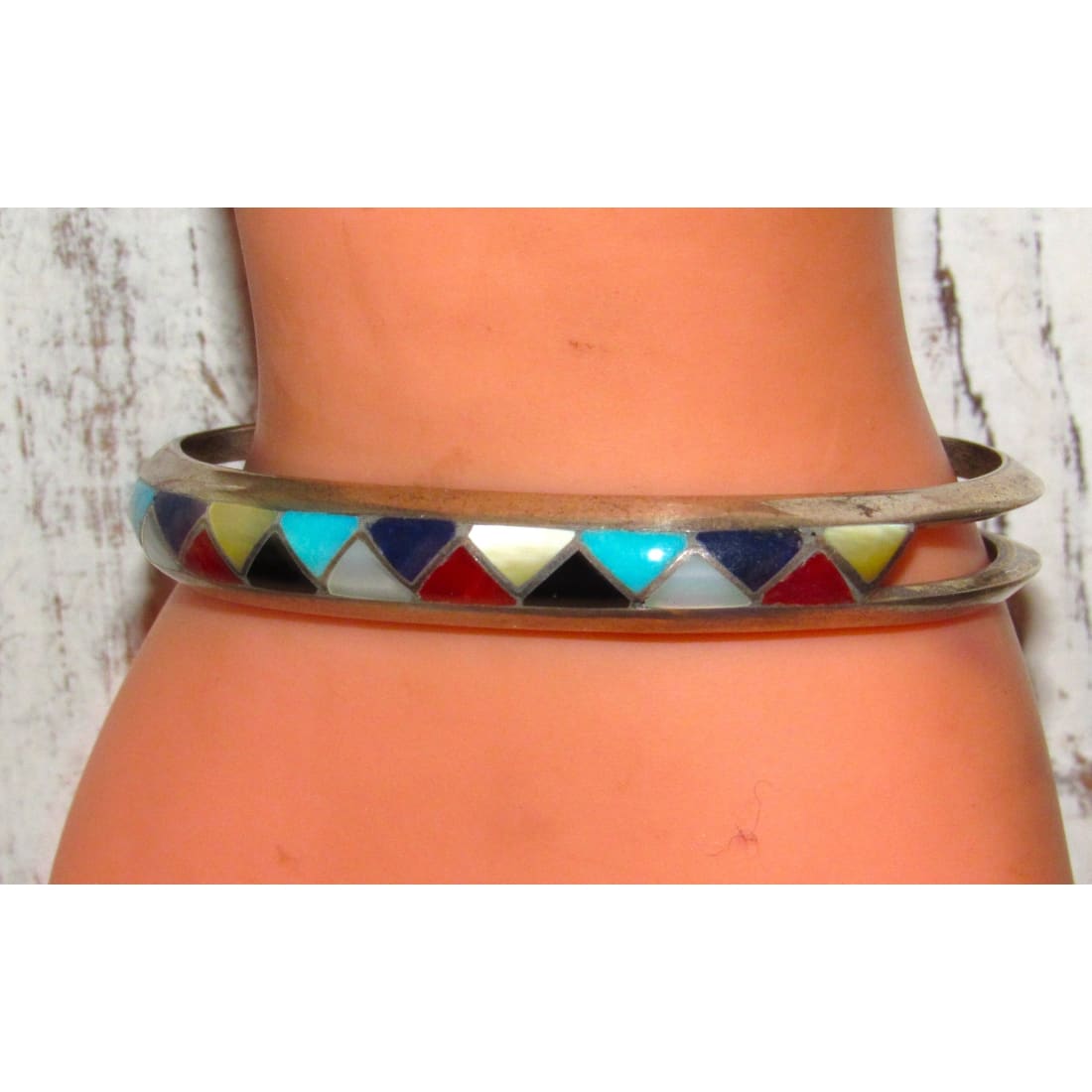 VTG Zuni Inlay Turquoise Coral Inlay Bracelet Sterling