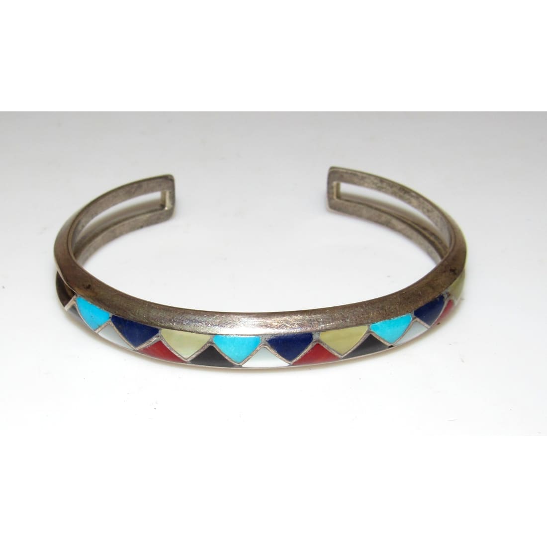 VTG Zuni Inlay Turquoise Coral Inlay Bracelet Sterling