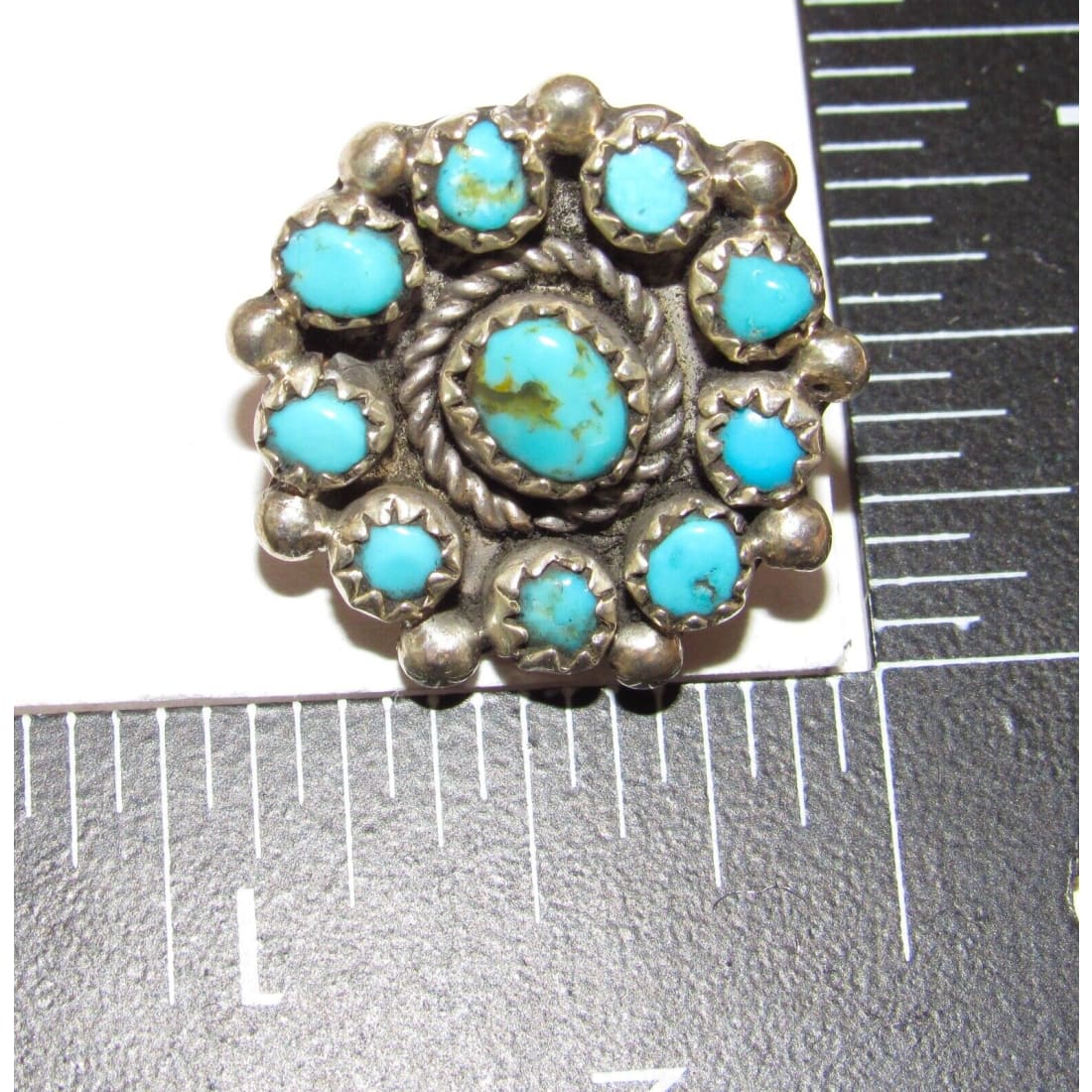 VTG Zuni Snake Eye Turquoise Cluster Earrings Sterling