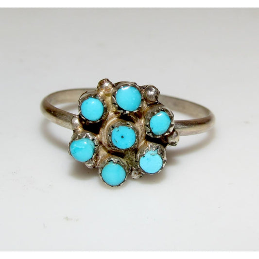 VTG Zuni Snake Eye Turquoise Cluster Ring Size 7 Sterling