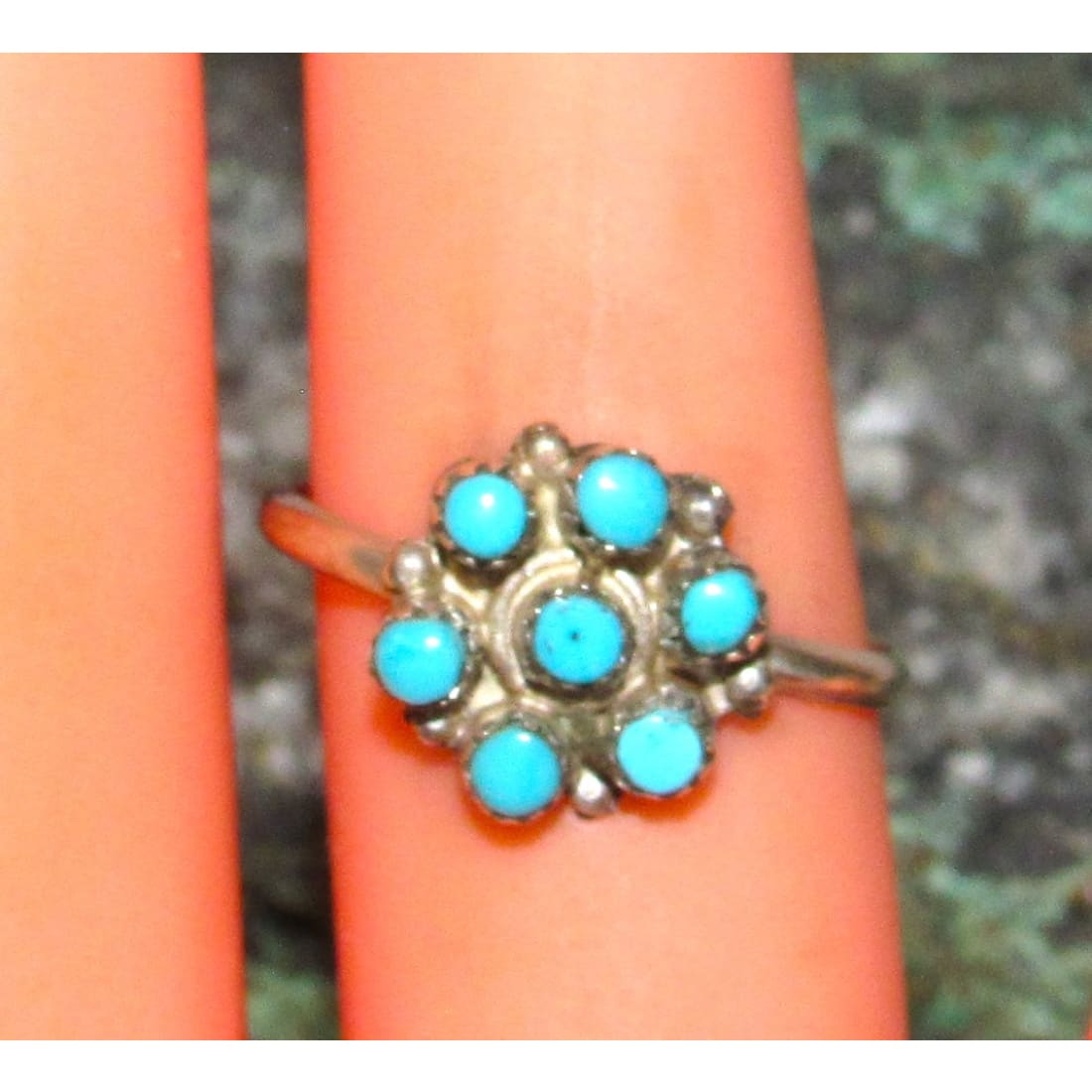 VTG Zuni Snake Eye Turquoise Cluster Ring Size 7 Sterling