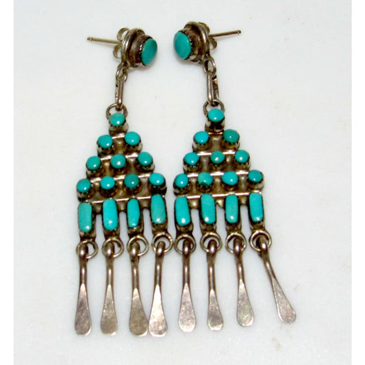 VTG Zuni Snake Eye Turquoise Dangle Earrings Sterling