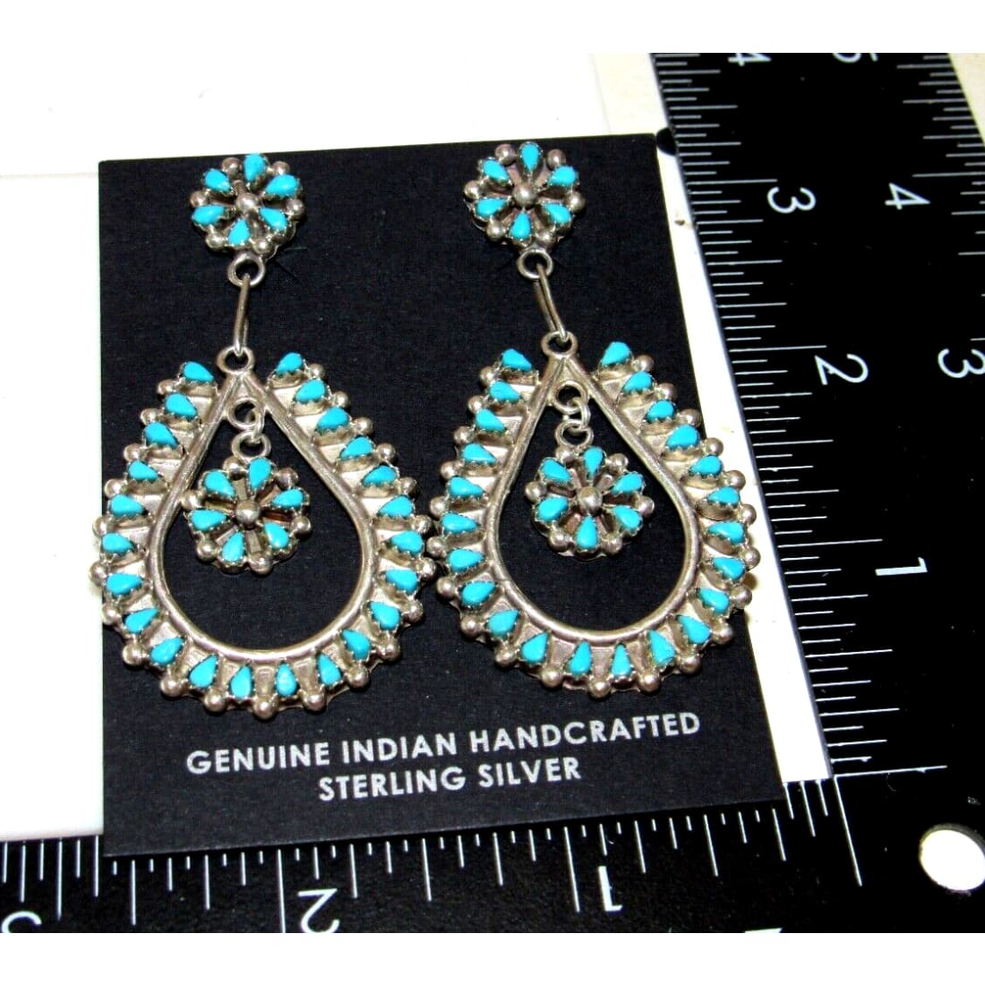 VTG Zuni Snake Eye Turquoise Dangle Earrings Sterling Silver