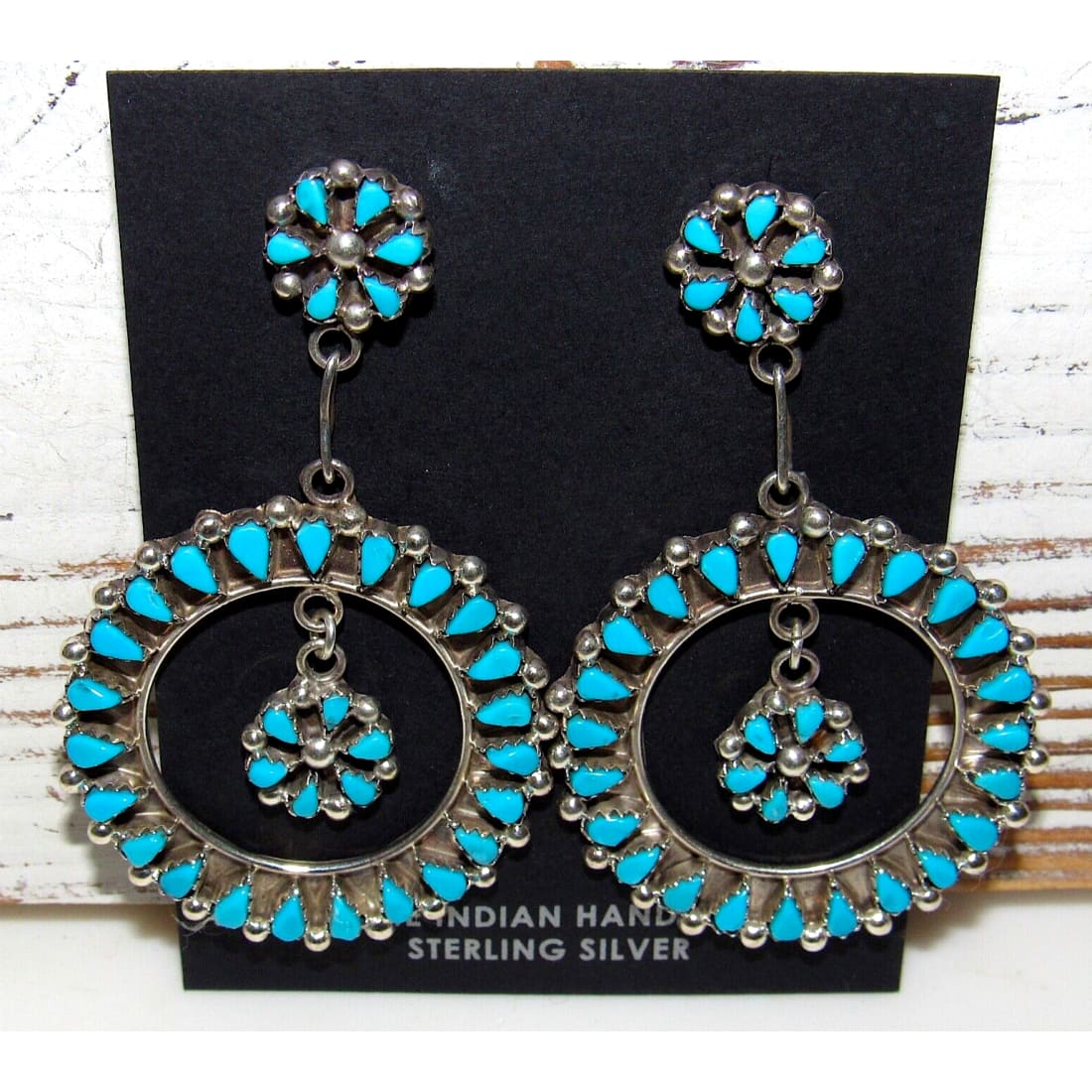 VTG Zuni Snake Eye Turquoise Dangle Earrings Sterling