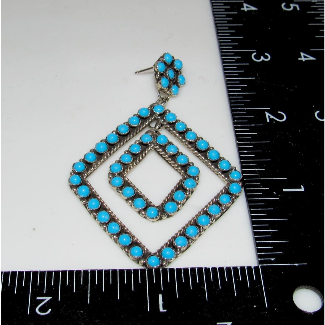 VTG Zuni Snake Eye Turquoise Dangle Earrings Sterling