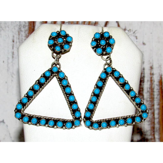 VTG Zuni Snake Eye Turquoise Dangle Earrings Sterling