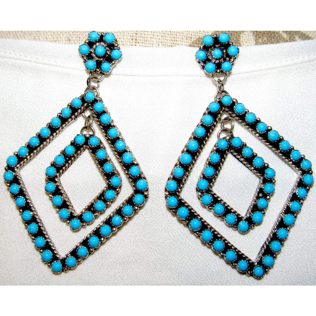 VTG Zuni Snake Eye Turquoise Dangle Earrings Sterling