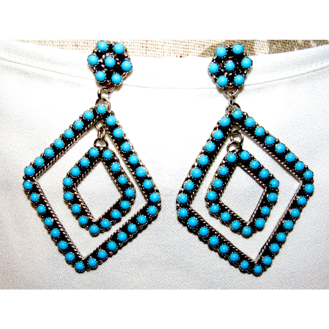 VTG Zuni Snake Eye Turquoise Dangle Earrings Sterling