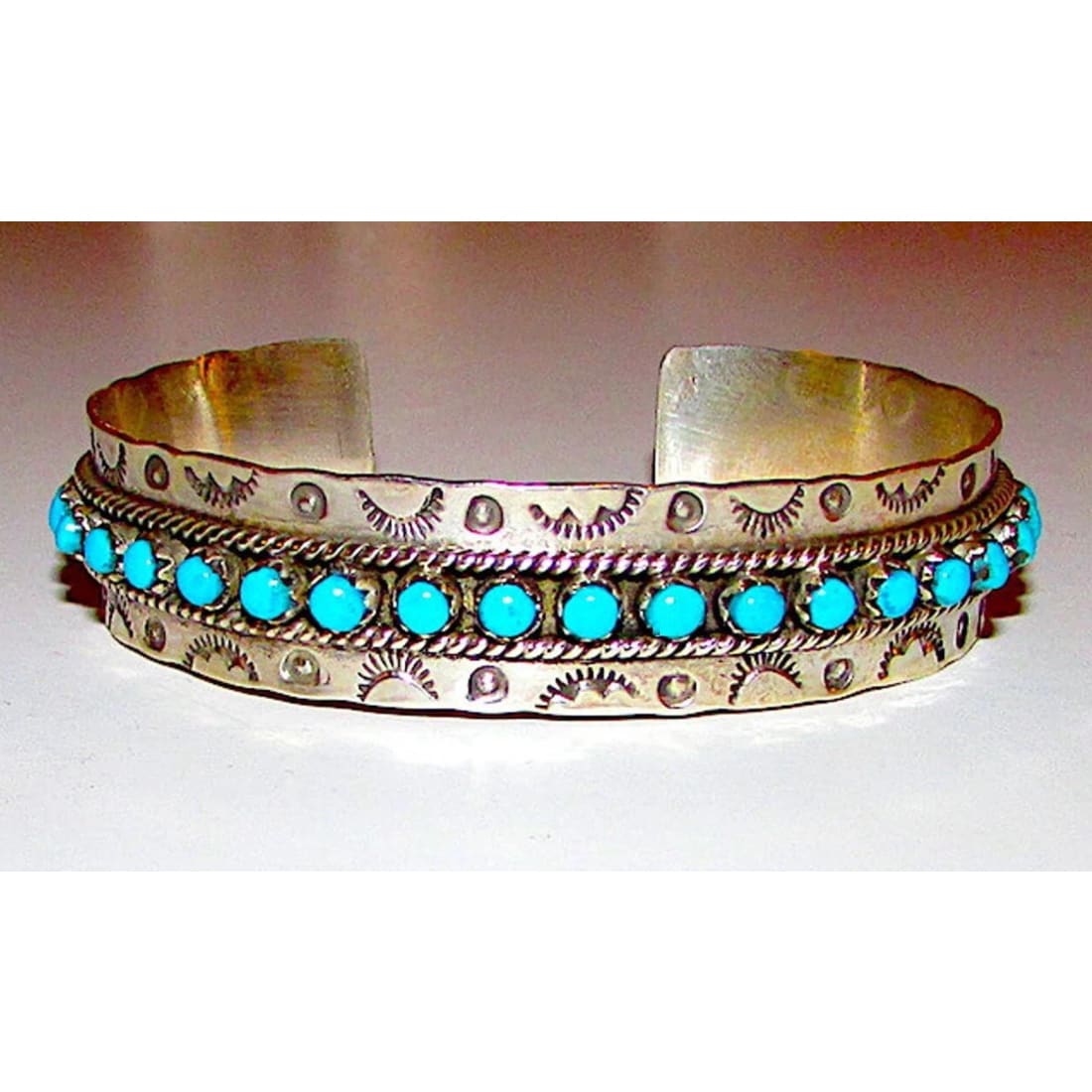 VTG Zuni Snake Eye Turquoise Ingot Sterling Cuff Bracelet