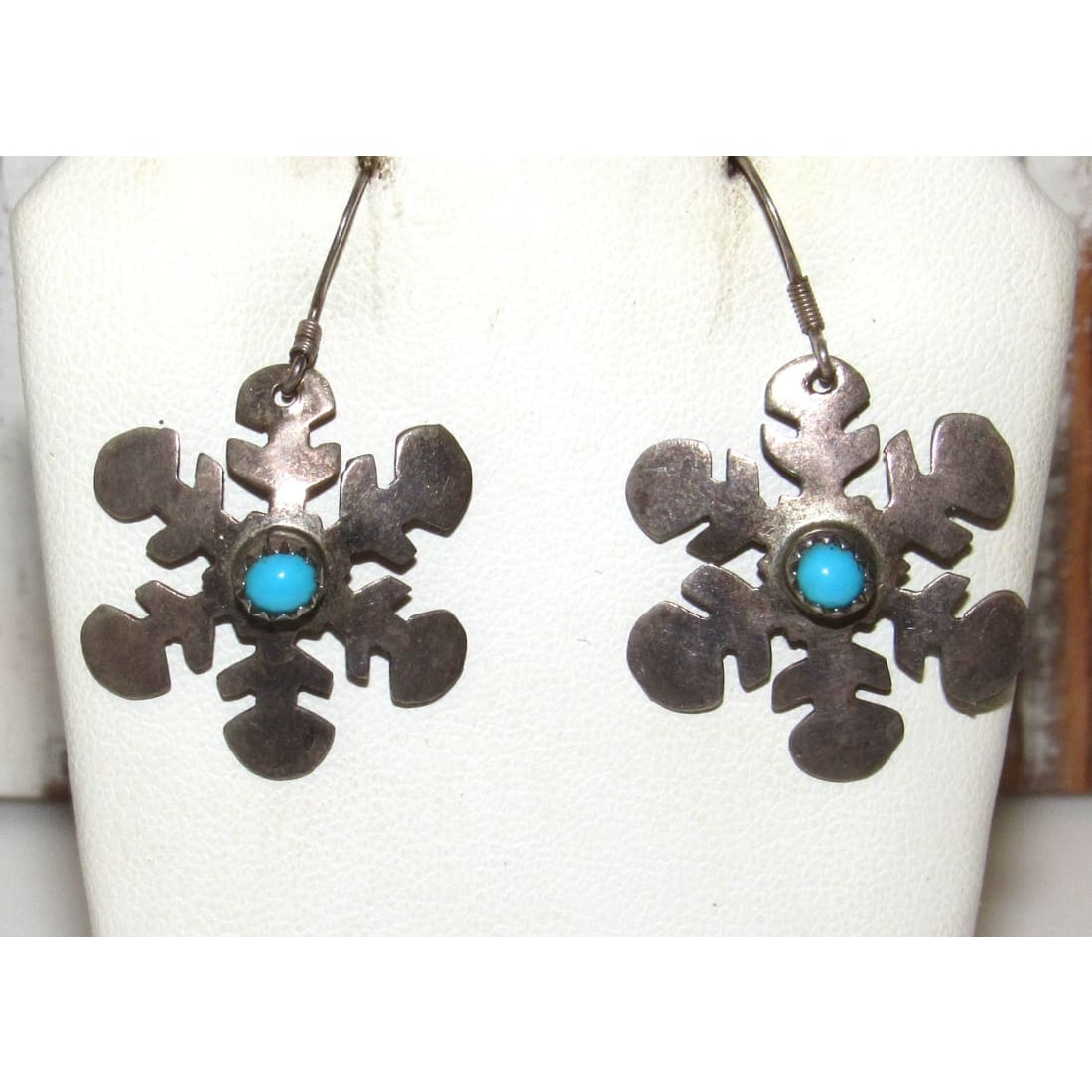 VTG Zuni Snowflake Dangle Earrings Turquoise Sterling