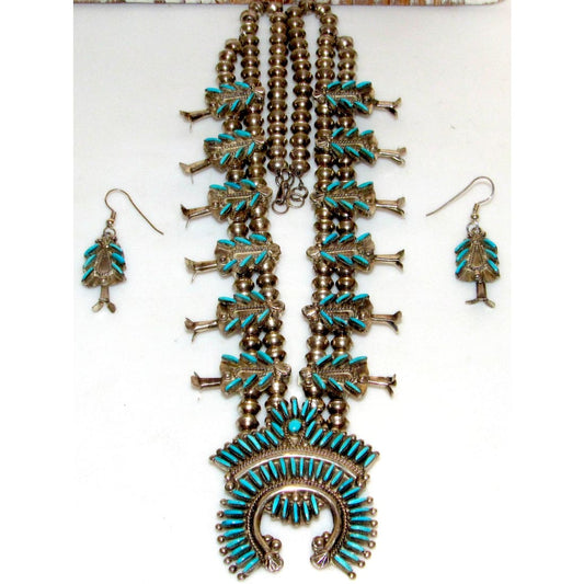 VTG Zuni Squash Blossom Necklace Sleeping Beauty Turquoise